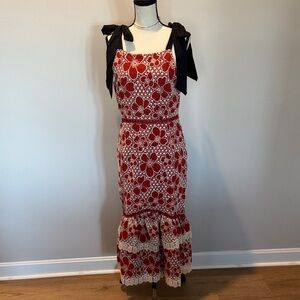 Just Me Red and White Lace Midi Dress